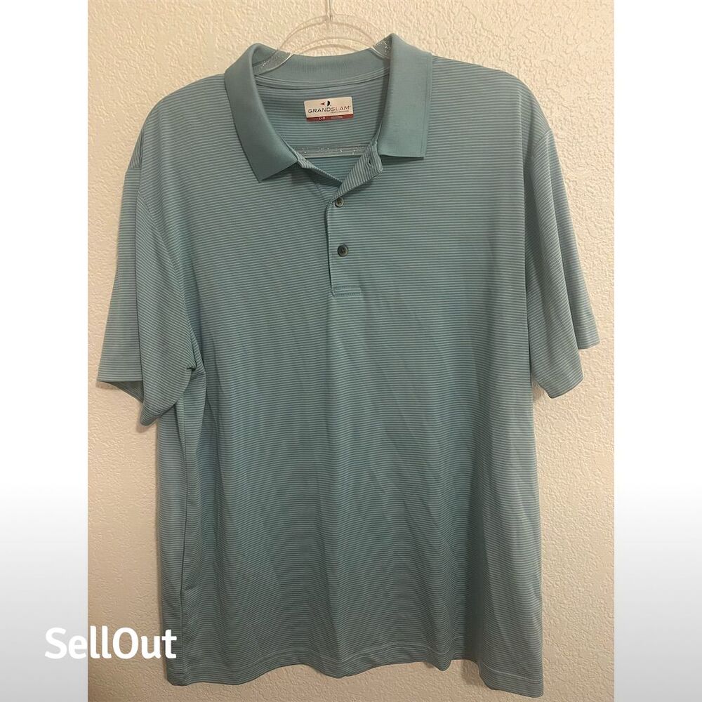 Grand Slam Men's Blue Polo Shirt L Short Sleeve Golf Casual Striped